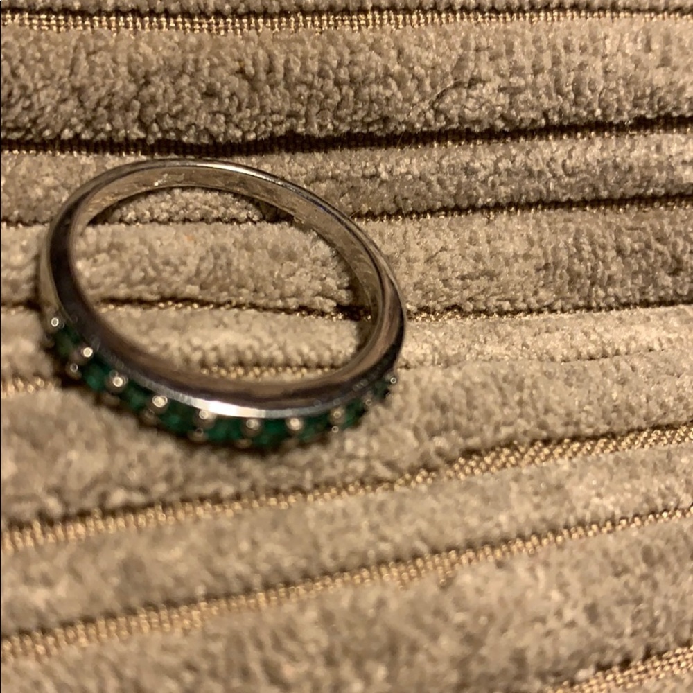 Emerald eternity band Sterling Silver Platinum